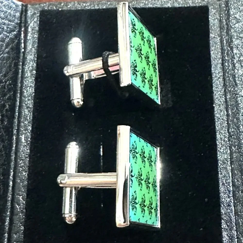 Victorian Damask Cufflinks – Silver-Tone with Teal Green
